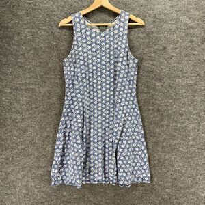 Natural Dress Women L Large Blue Geometric Sheath Midi Sleeveless Cotton Casual